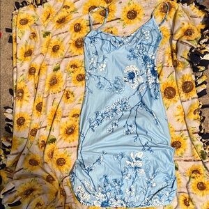 Light Blue Floral Long Slip Dress -